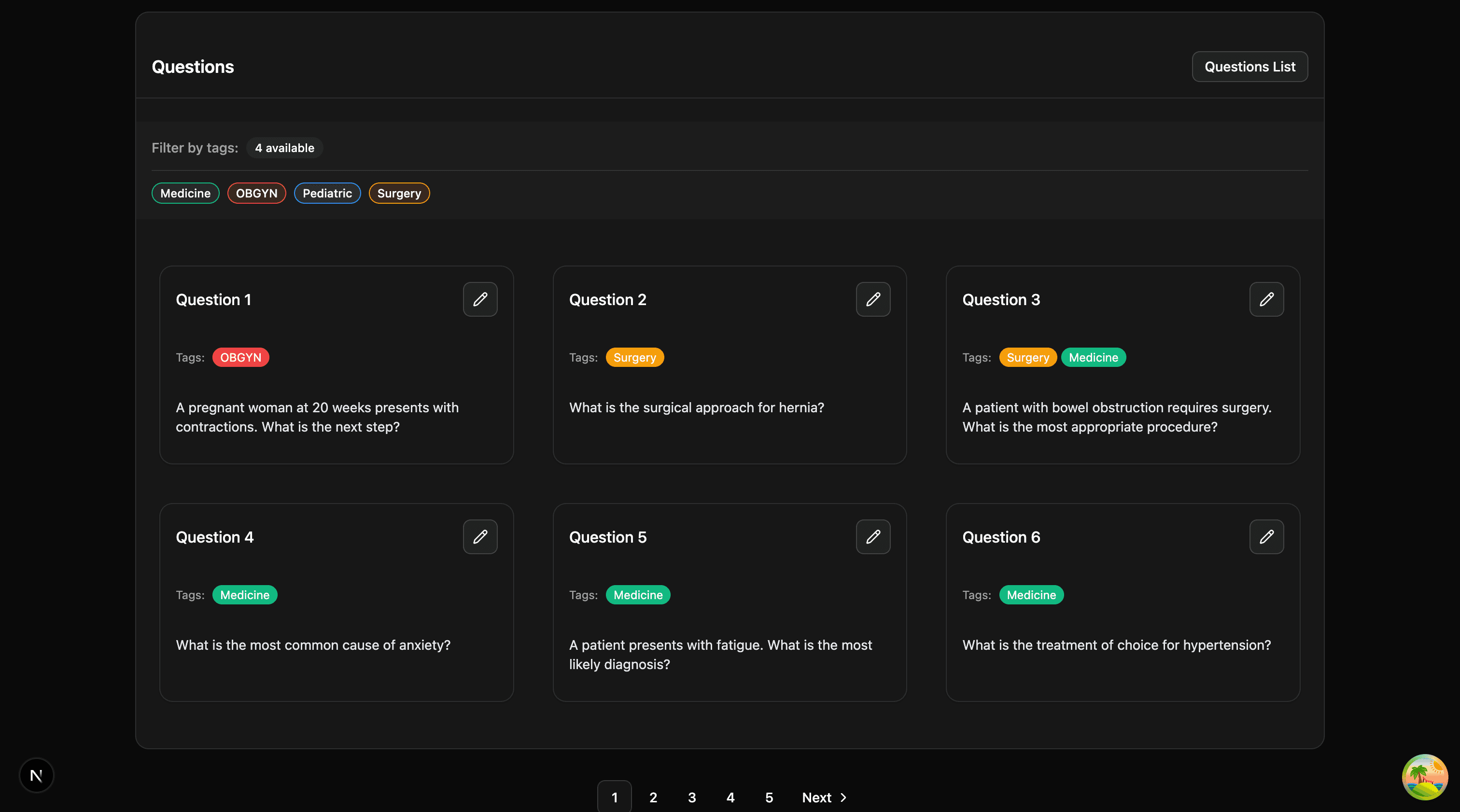 Tag Filters + Question Grid